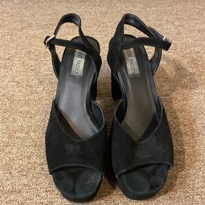 Steve Madden Black Suede Platform Heel with Buckle on Ankle